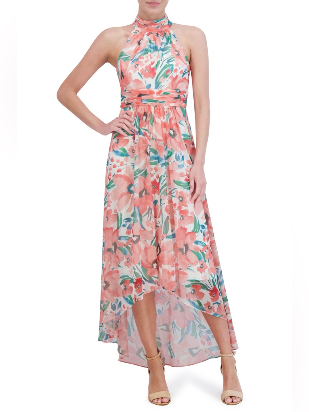 ELIZA J Floral Sleeveless High-Low Chiffon Gown Dress Size 10